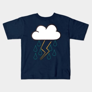 Colored Rainy and Stormy Cloud Design (Navy) Kids T-Shirt